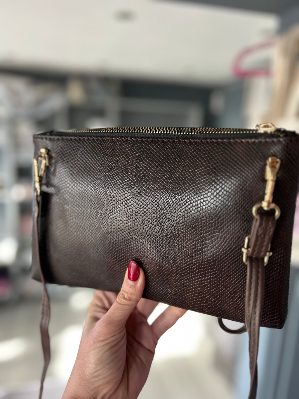Faux Leather Small Snakeskin Effect Clutch / Crossbody Bag