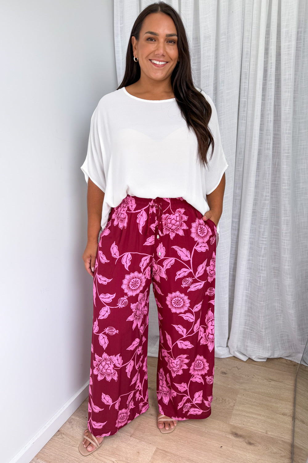 Addison Pants - Pink Multi Leaf