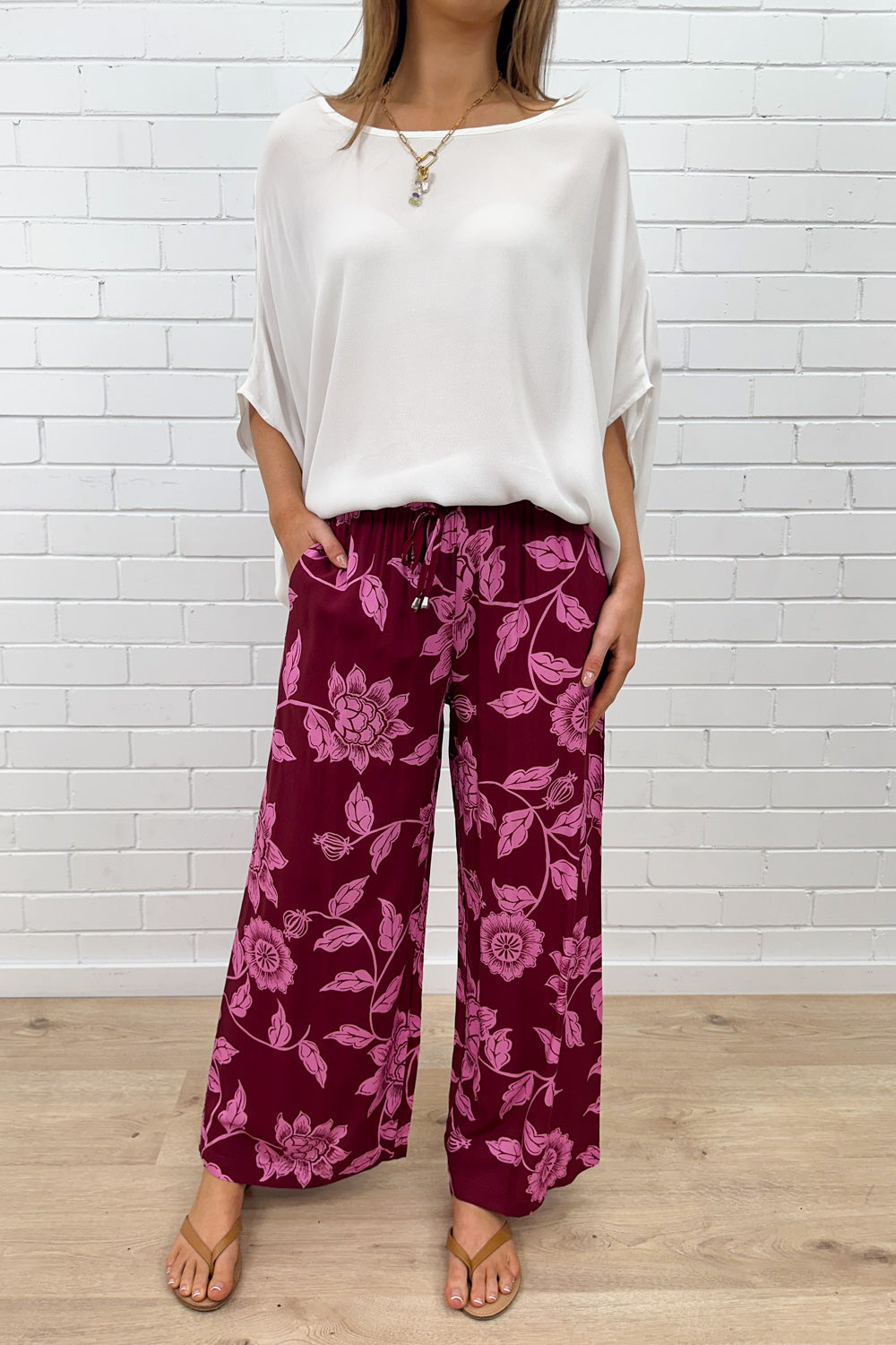 Addison Pants - Pink Multi Leaf