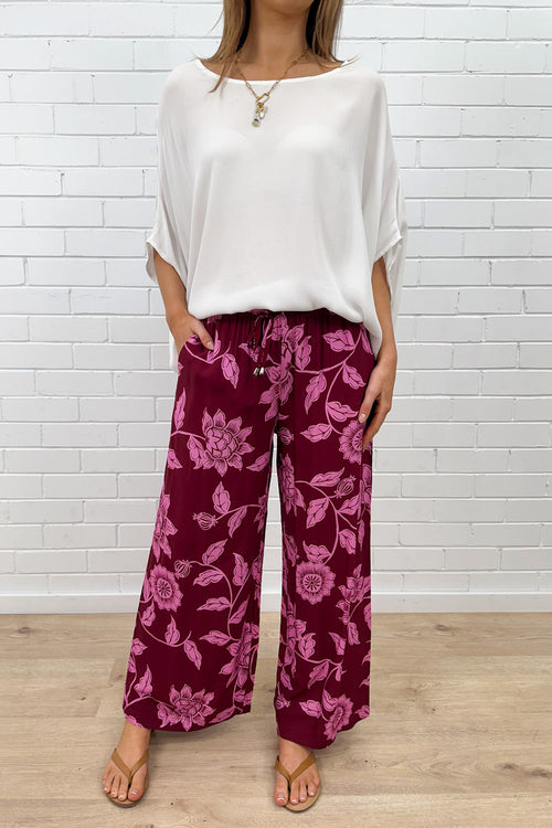 Addison Pants - Pink Multi Leaf