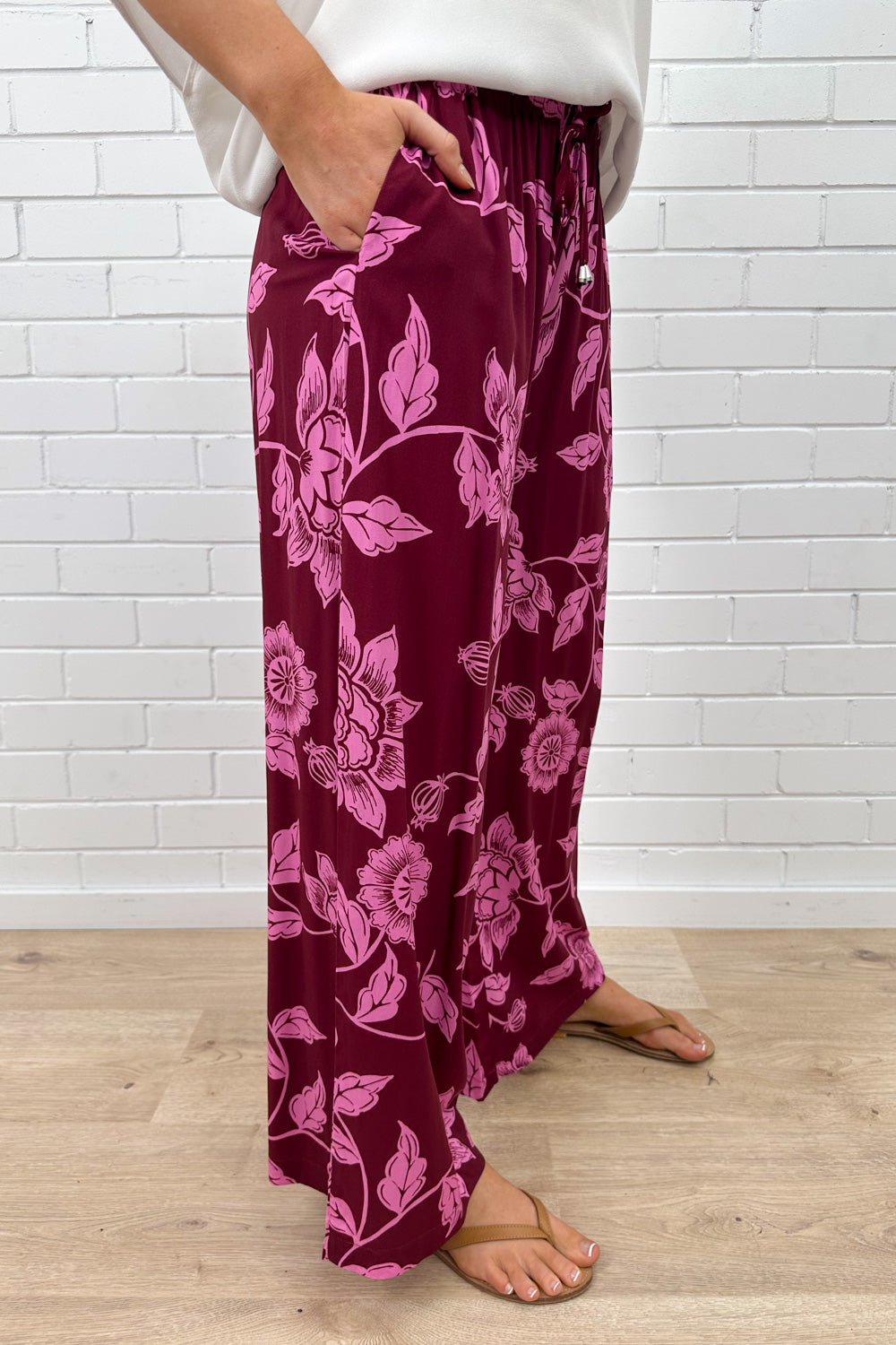Addison Pants - Pink Multi Leaf