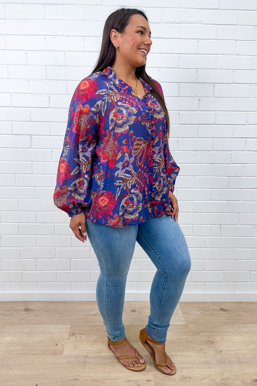 Anthea Blouse - Blue Sketch Floral