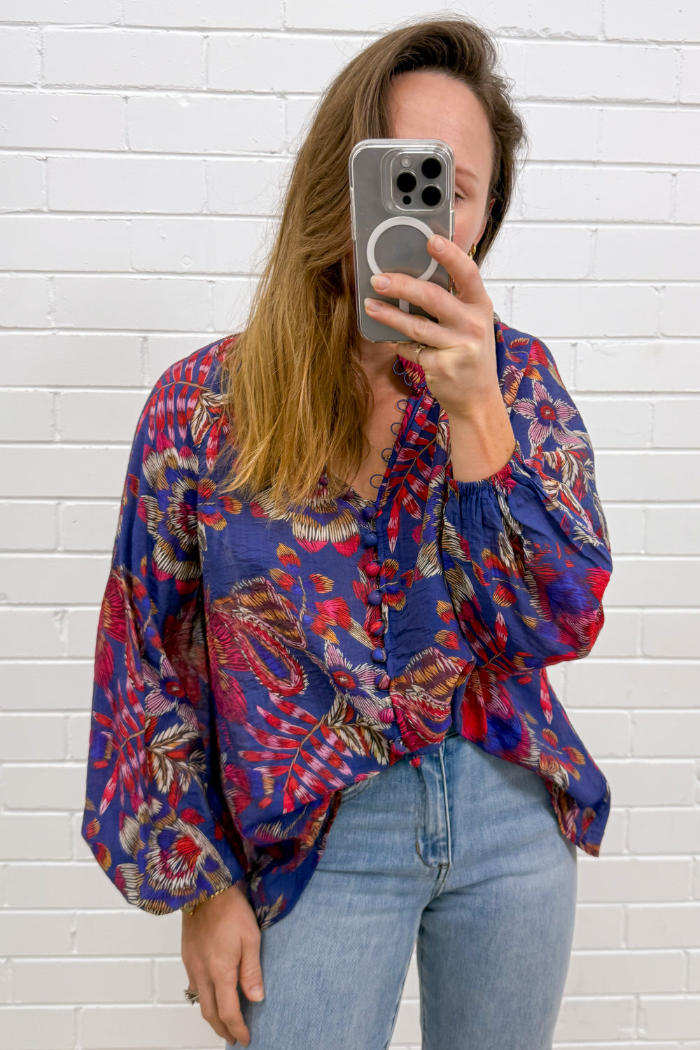 Anthea Blouse - Blue Sketch Floral