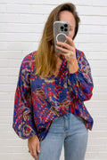 Anthea Blouse - Blue Sketch Floral