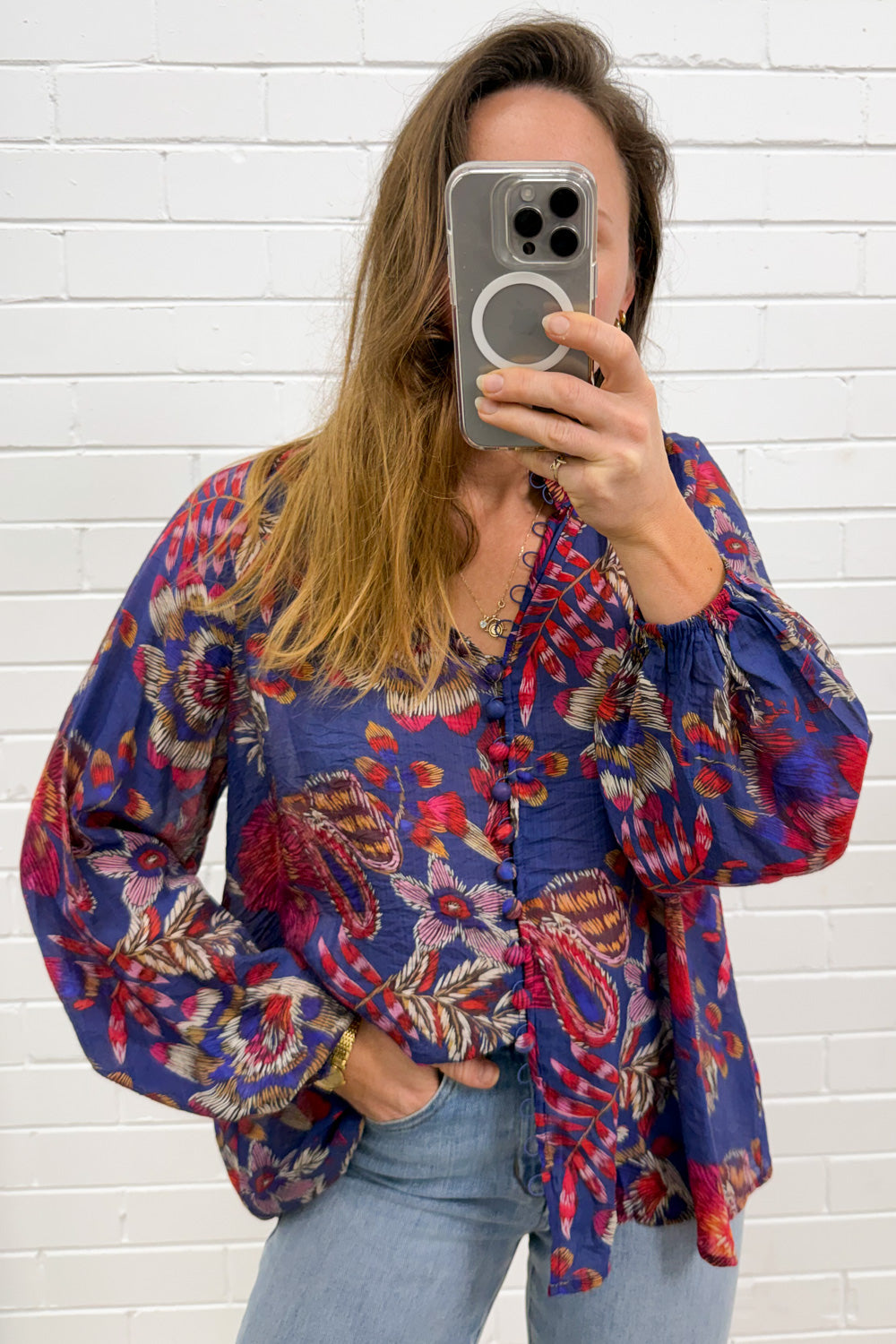 Anthea Blouse - Blue Sketch Floral