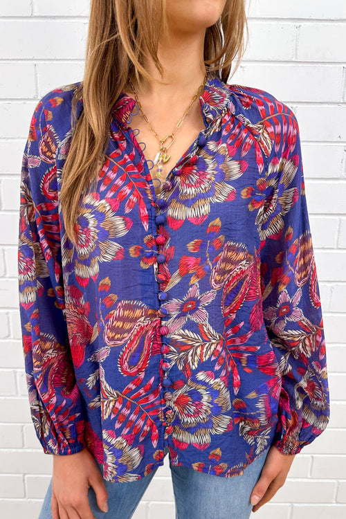 Anthea Blouse - Blue Sketch Floral