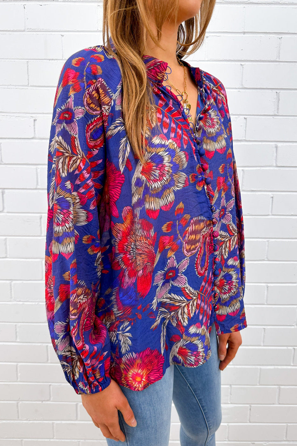 Anthea Blouse - Blue Sketch Floral