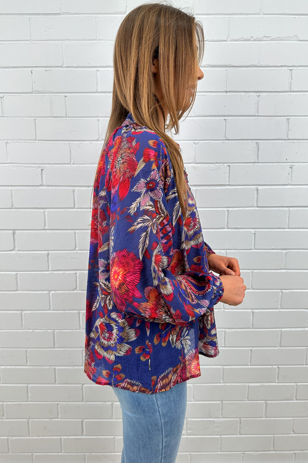 Anthea Blouse - Blue Sketch Floral