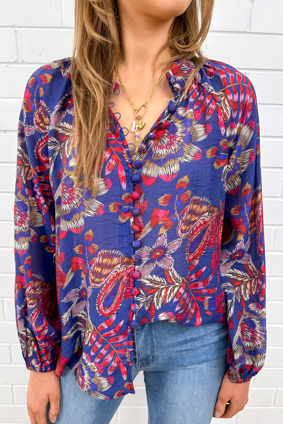 Anthea Blouse - Blue Sketch Floral