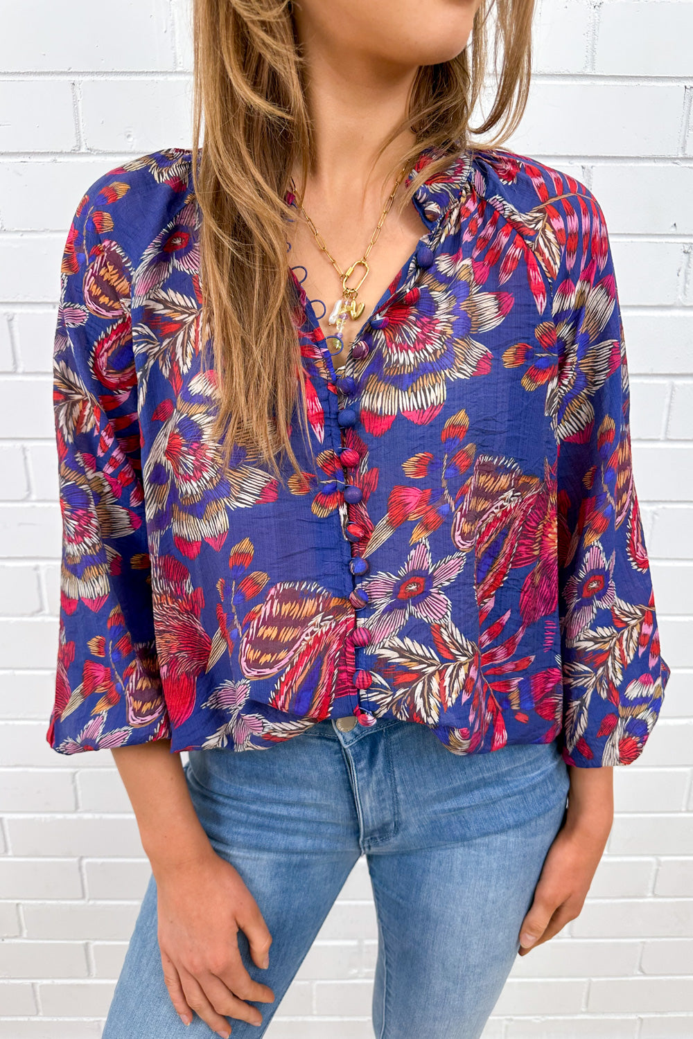 Anthea Blouse - Blue Sketch Floral