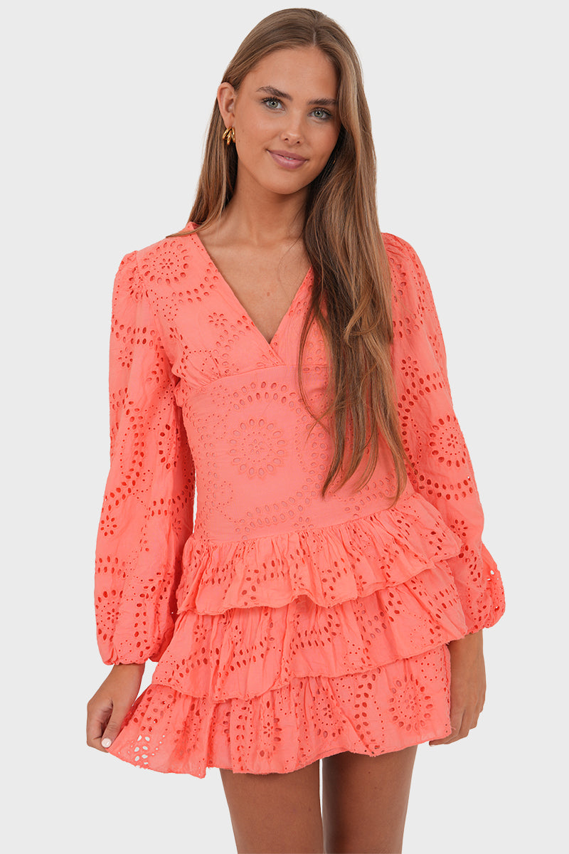 Lacey™ |  Mini-Kleid mit Stickerei in Korallenrot