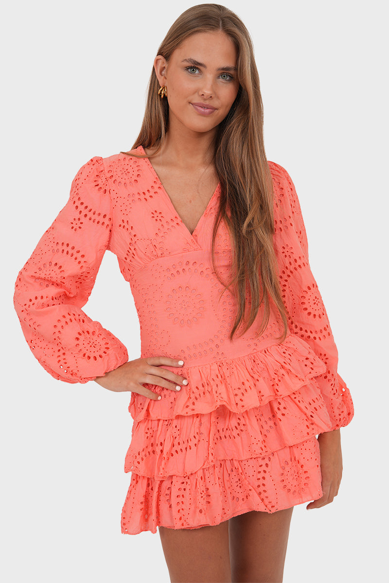 Lacey™ |  Mini-Kleid mit Stickerei in Korallenrot