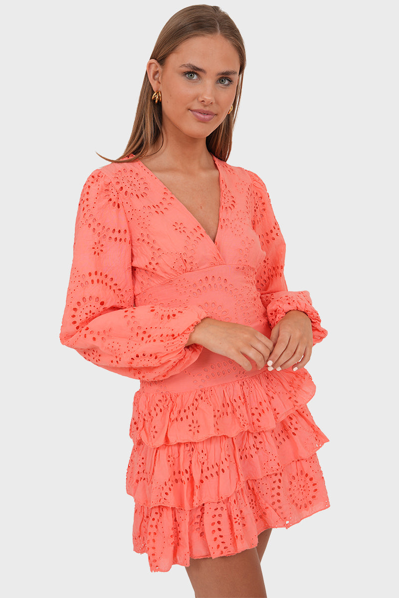 Lacey™ |  Mini-Kleid mit Stickerei in Korallenrot