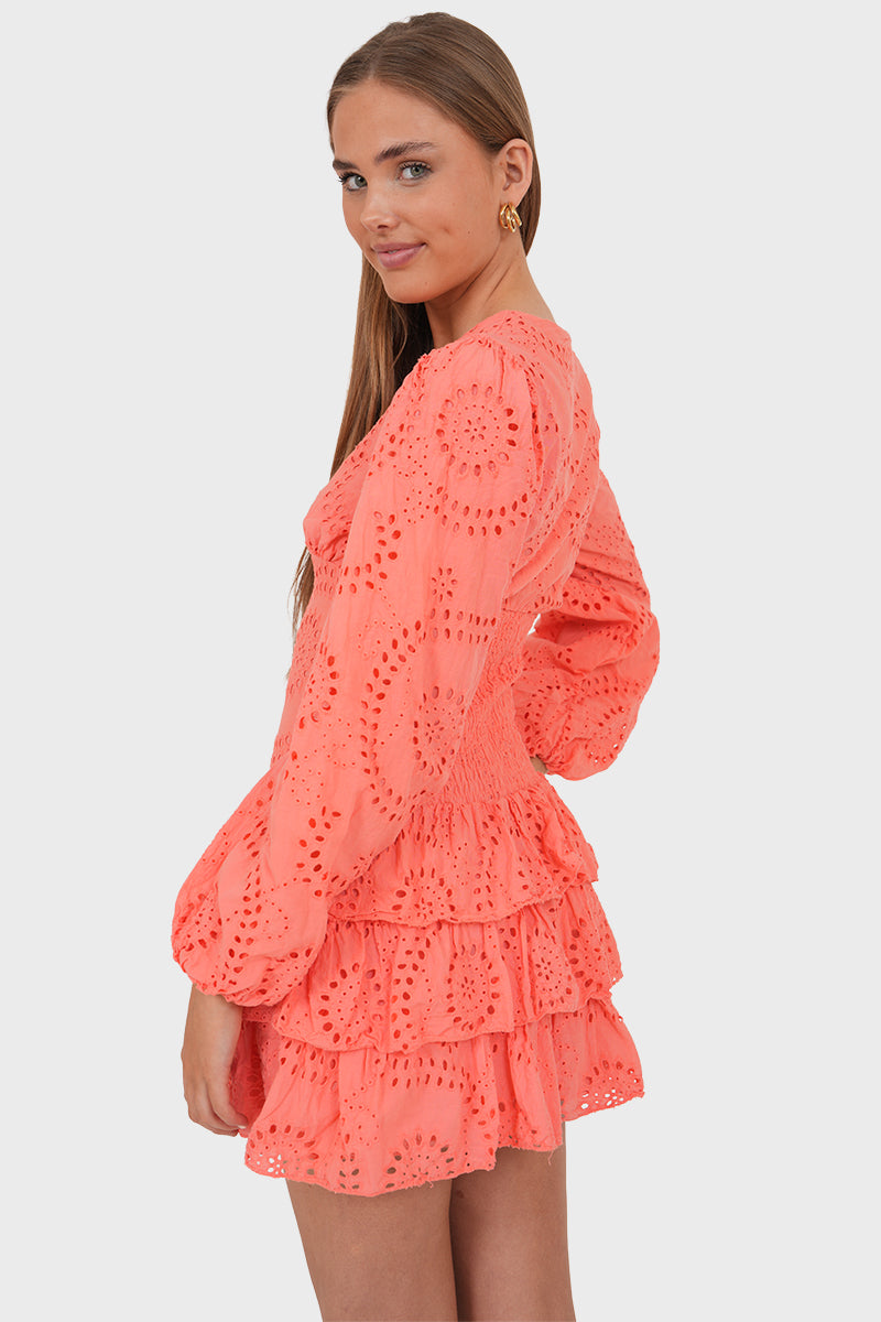 Lacey™ |  Mini-Kleid mit Stickerei in Korallenrot