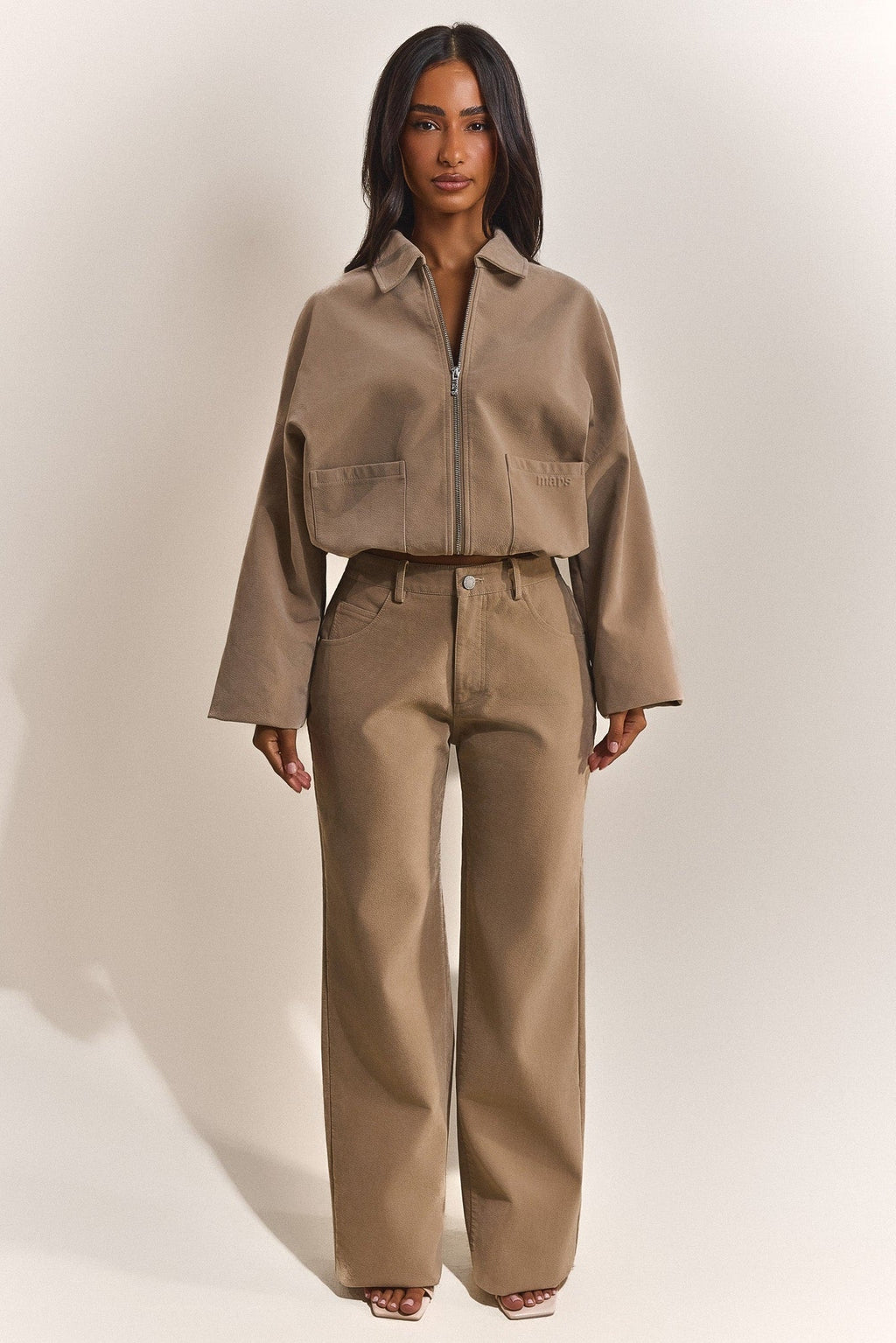 The Isla Faux Suede Cropped Jacket in Beige