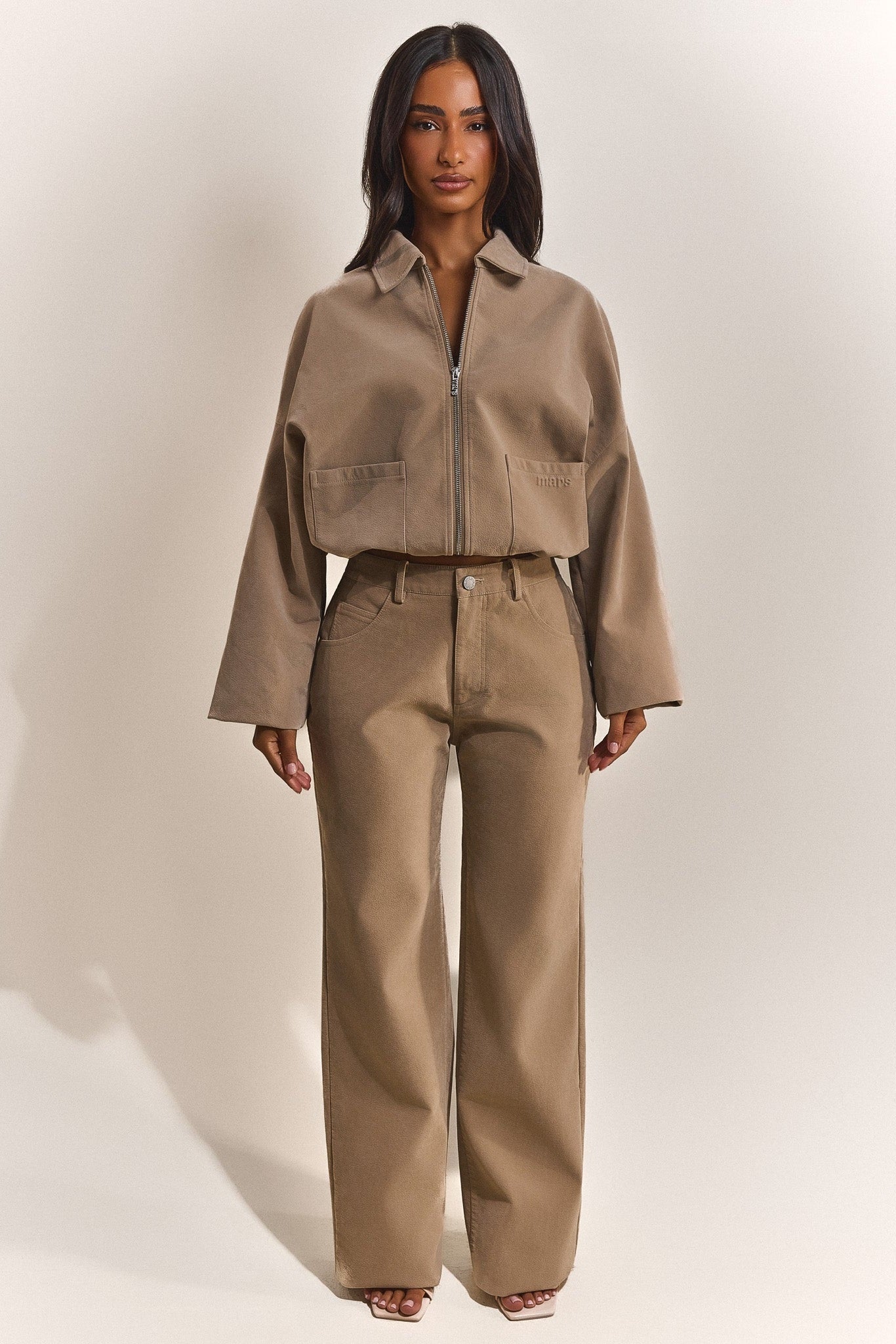 The Isla Faux Suede Cropped Jacket in Beige