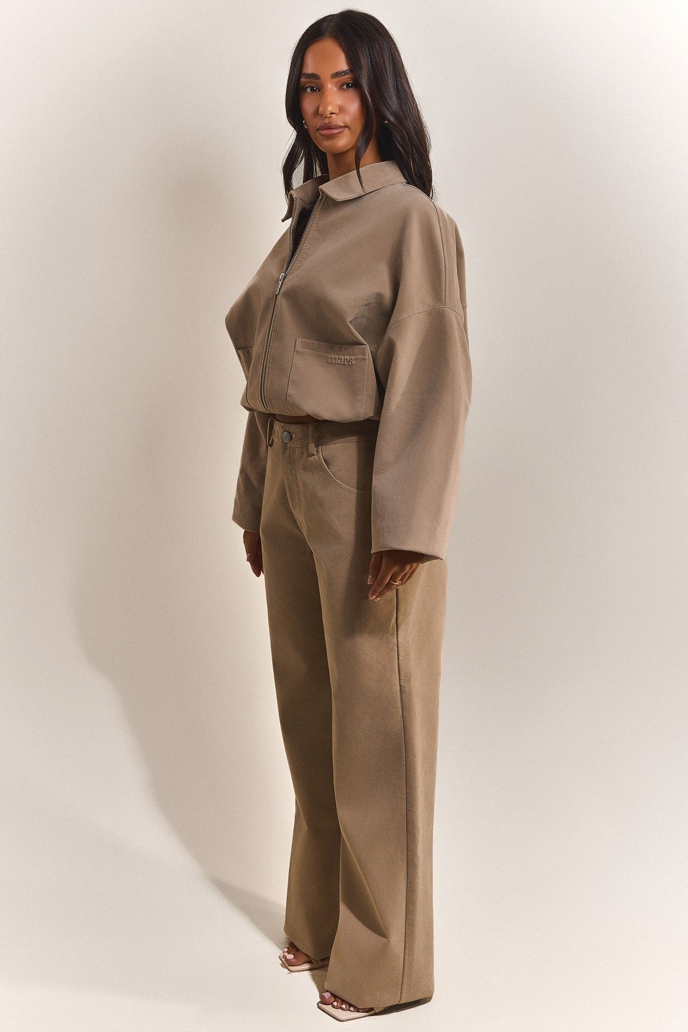 The Isla Faux Suede Cropped Jacket in Beige