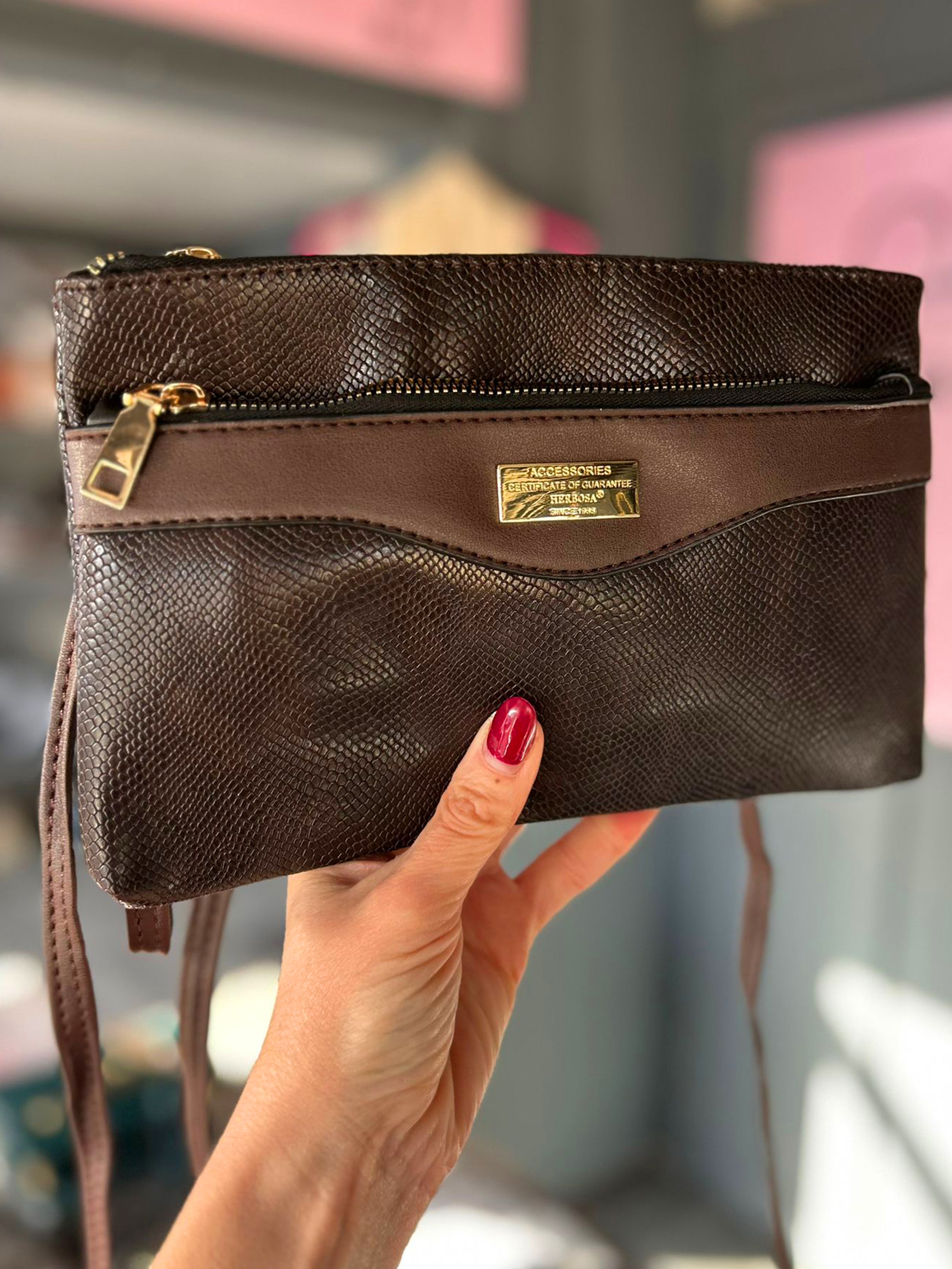 Faux Leather Small Snakeskin Effect Clutch / Crossbody Bag