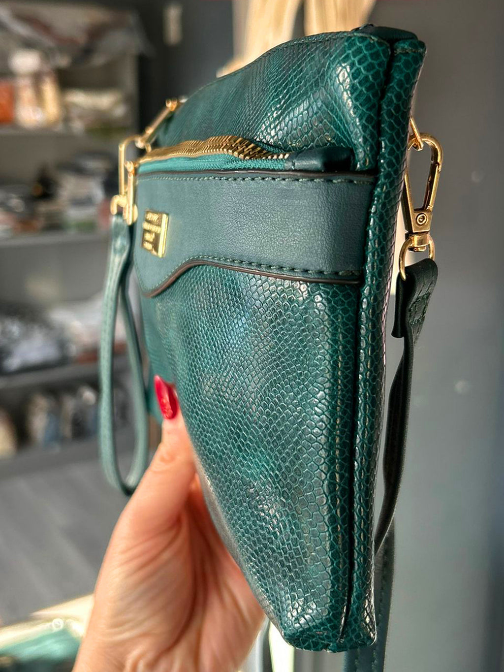 Faux Leather Small Snakeskin Effect Clutch / Crossbody Bag