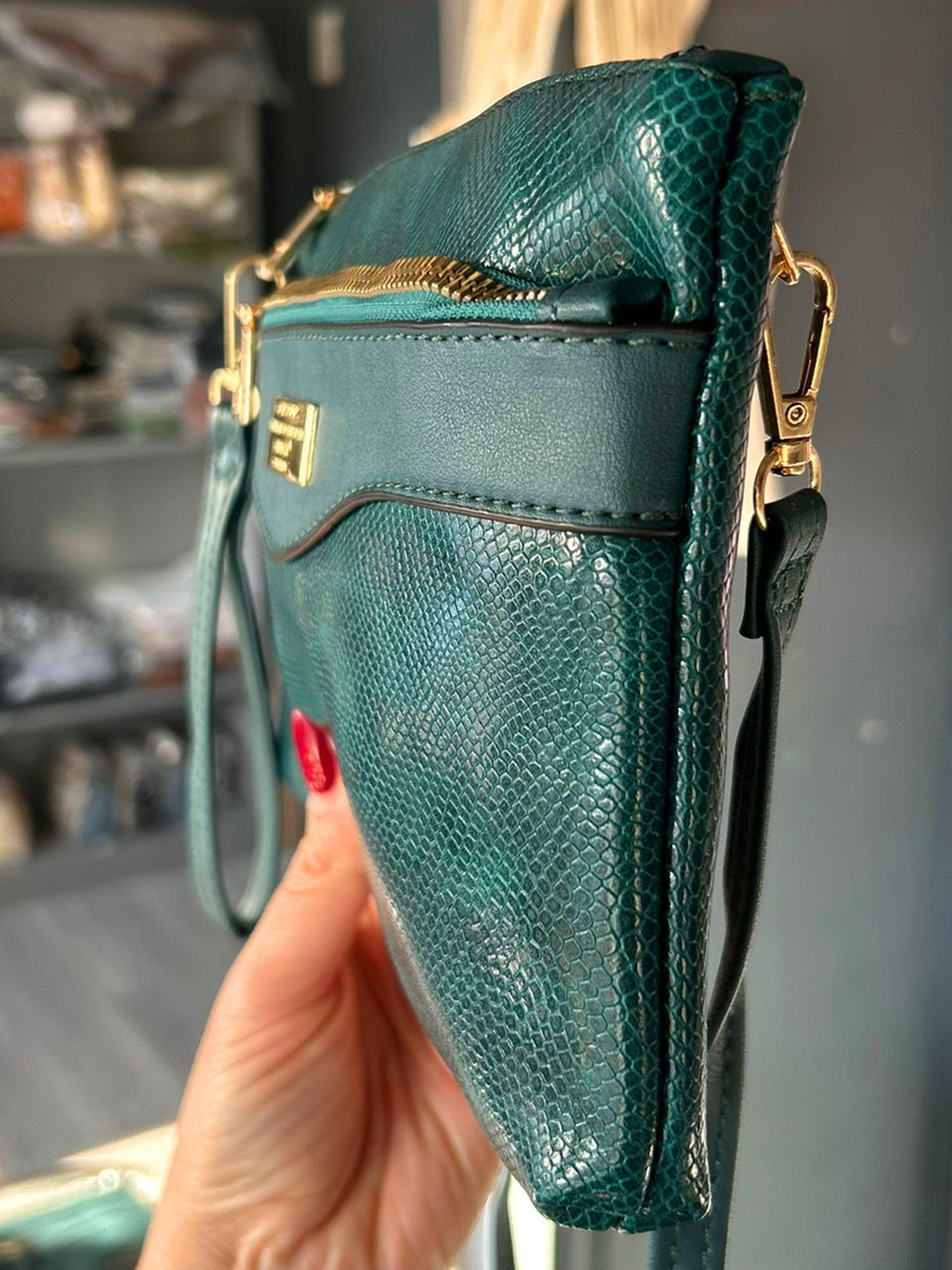 Faux Leather Small Snakeskin Effect Clutch / Crossbody Bag