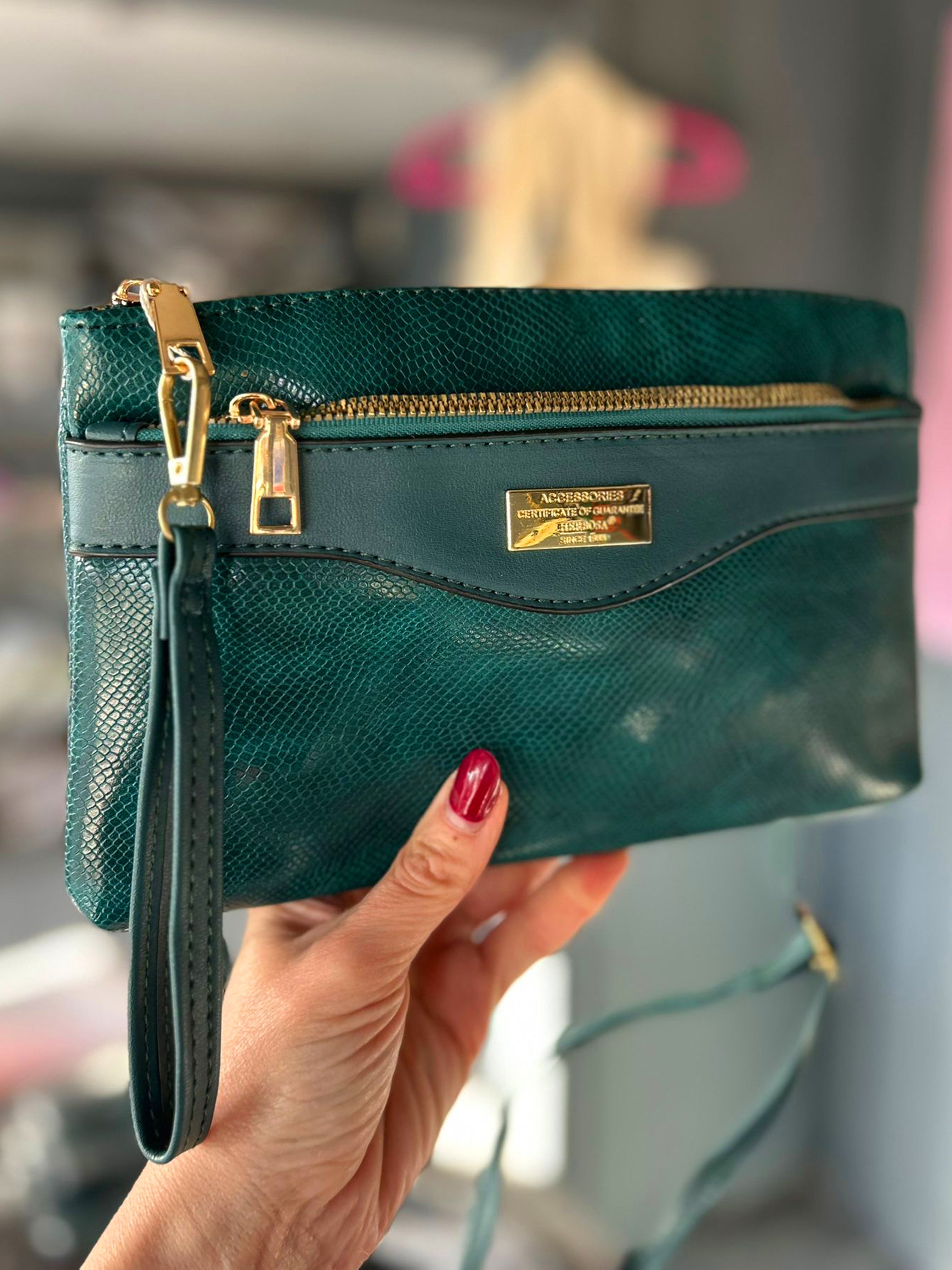 Faux Leather Small Snakeskin Effect Clutch / Crossbody Bag