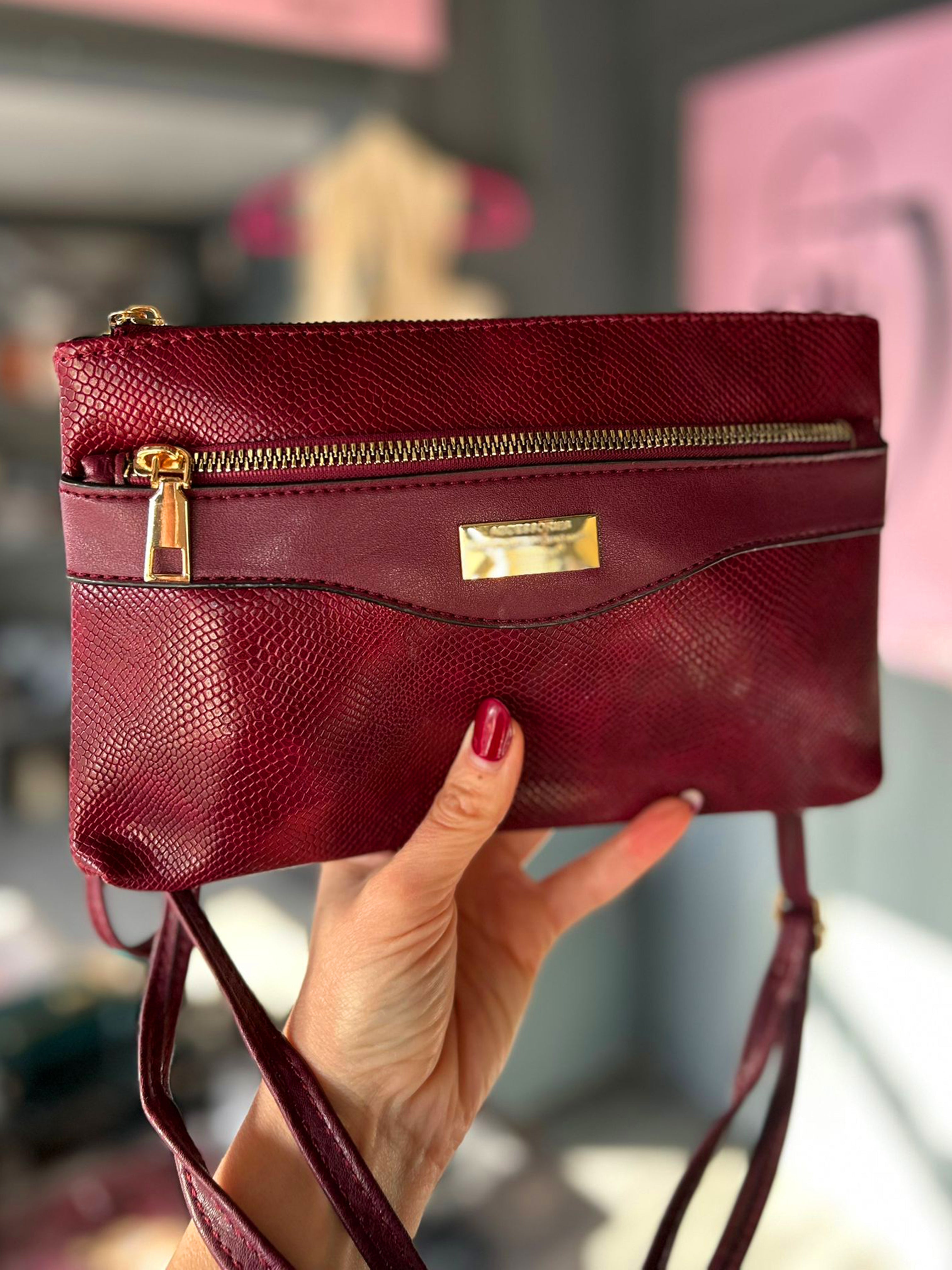Faux Leather Small Snakeskin Effect Clutch / Crossbody Bag