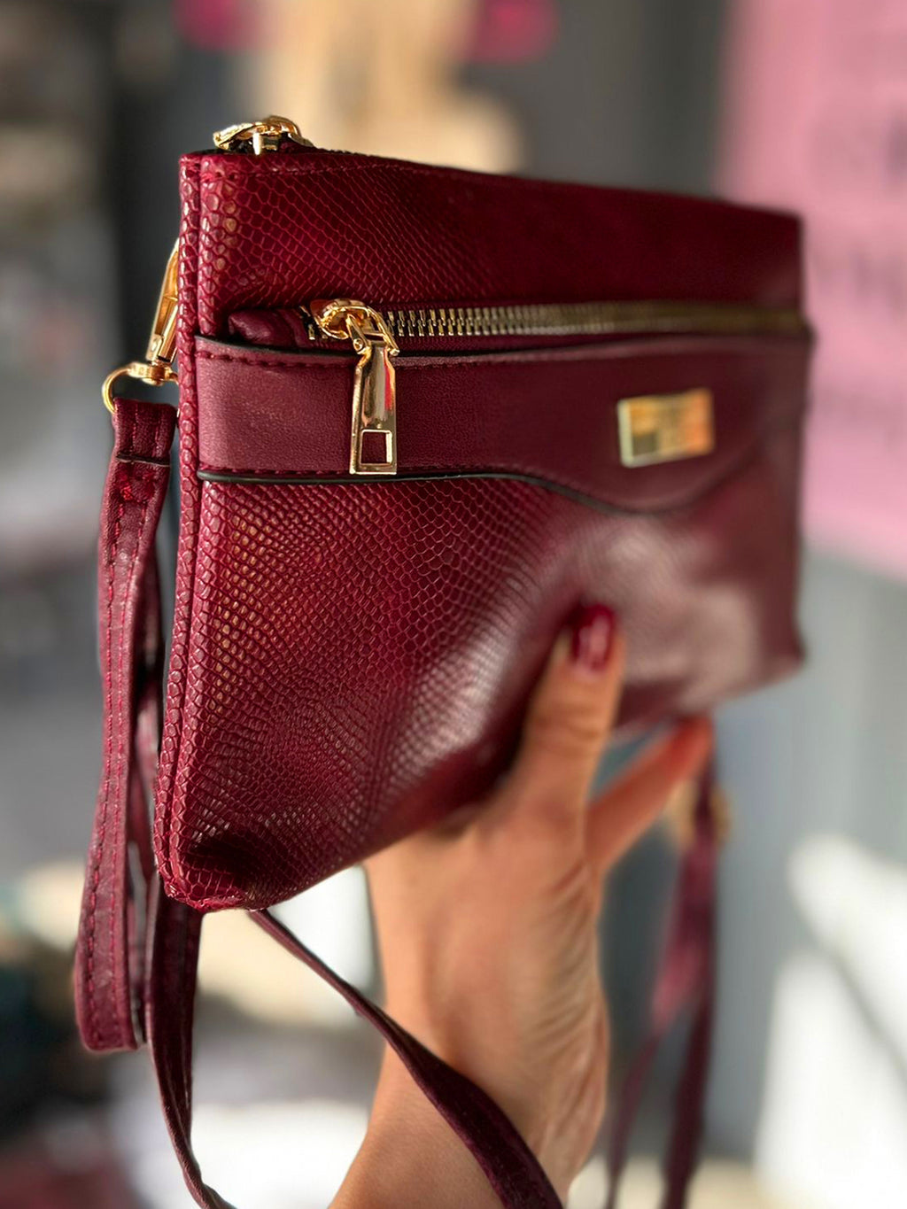 Faux Leather Small Snakeskin Effect Clutch / Crossbody Bag